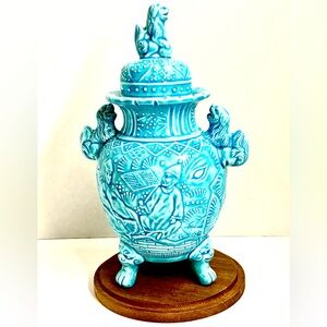 Antique Early 20th Century Turquoise -glazed Chinese Moon Flask Vase